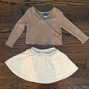 Old Navy Tan Ribbed Sweater and Cream Skirt Set